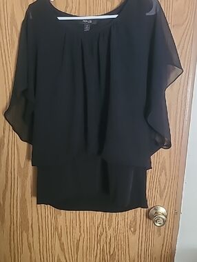Style & Co. Black Layered Chiffon Blouse With Elastic Waist